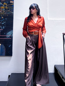 Rust Elegant Satin Blouse.