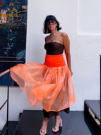 Sheer Tangerine midi Skirt by Battaglia