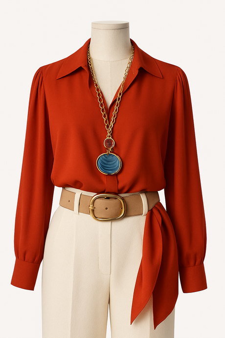 Rust Elegant Satin Blouse.
