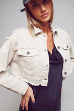 Cropped denim trucker jacket in beige